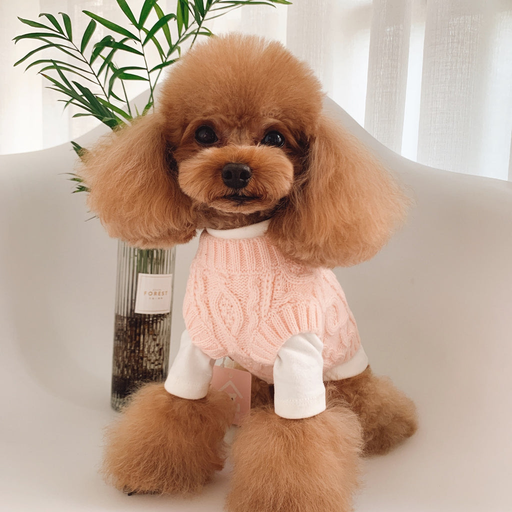 Cable Knitted Dog Jumper - Baby Pink