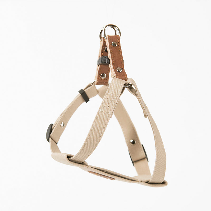Sniff 100% Cotton Harness with leather and brass buckle - Light Denim Blue & Beige