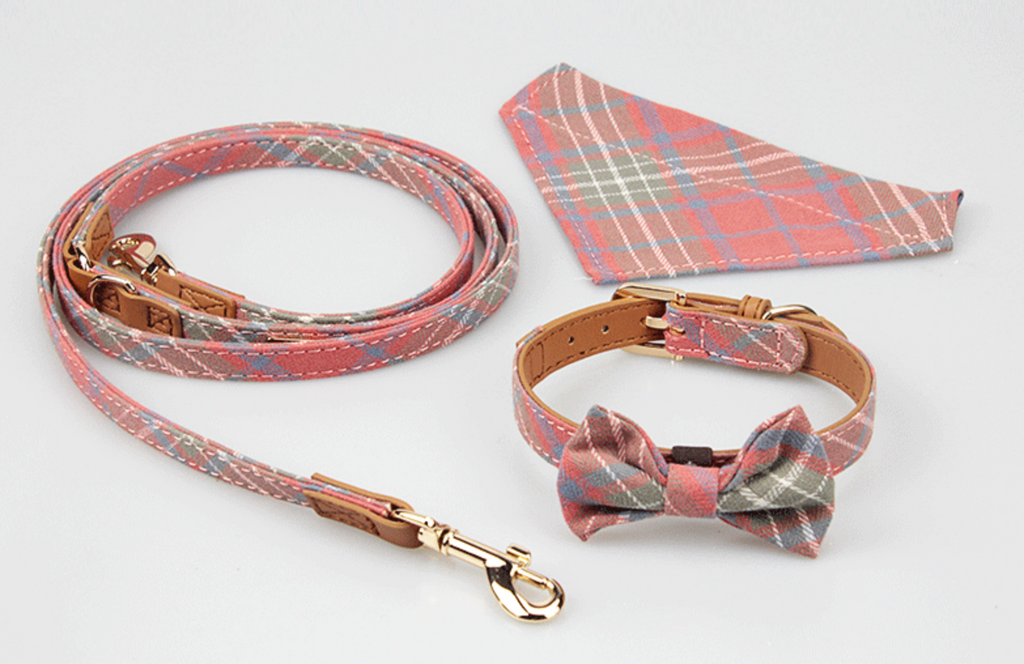 Japanese Puppy Tie Dog collar with Removable Bow Tie, Neckerchief and Matching Lead - Baby Pink