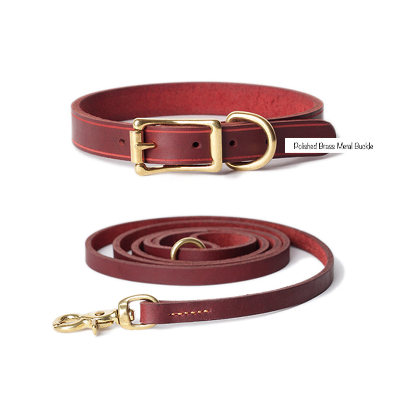 Simple Style Italian Leather Collar and Lead Set